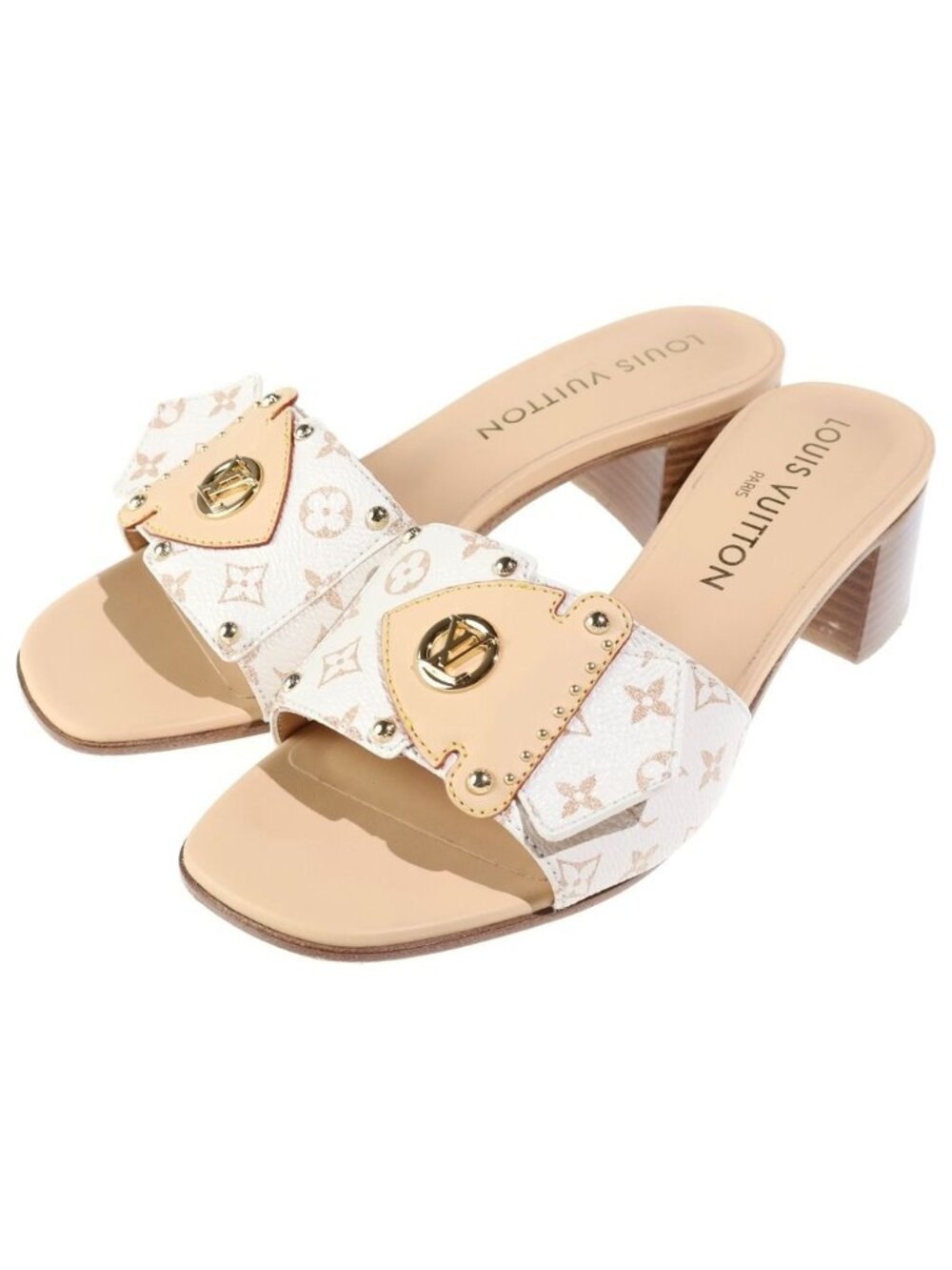 Louis Vuitton LV Frame Sandals Patent Monogram Canvas Dune Beige